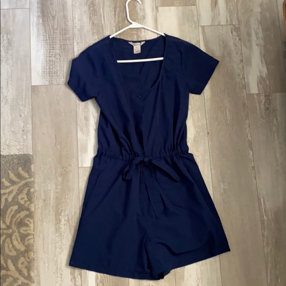 Navy Romper with Waist Tie